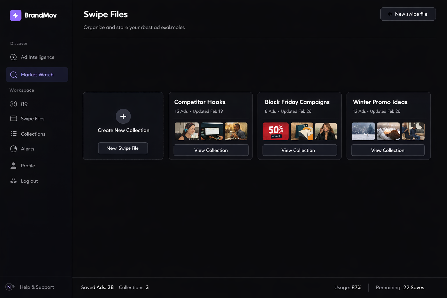 Swipe File Interface